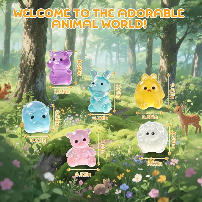 320 Pcs Mystery Mini Resin Animals Blind Bags,Tiny Glow in The Dark Animal Resin Models, mini resin figures,resin animals variety pack for Birthday Party Gift, DIY Crafts, Ornaments, Random Design
