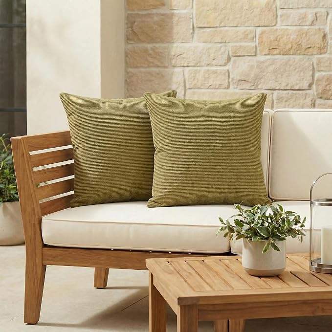 RSH DECOR Square Throw Pillows Set of 2, 17" x 17", Outdoor Pillows Waterproof, Luca Rib Pecan, Made in USA