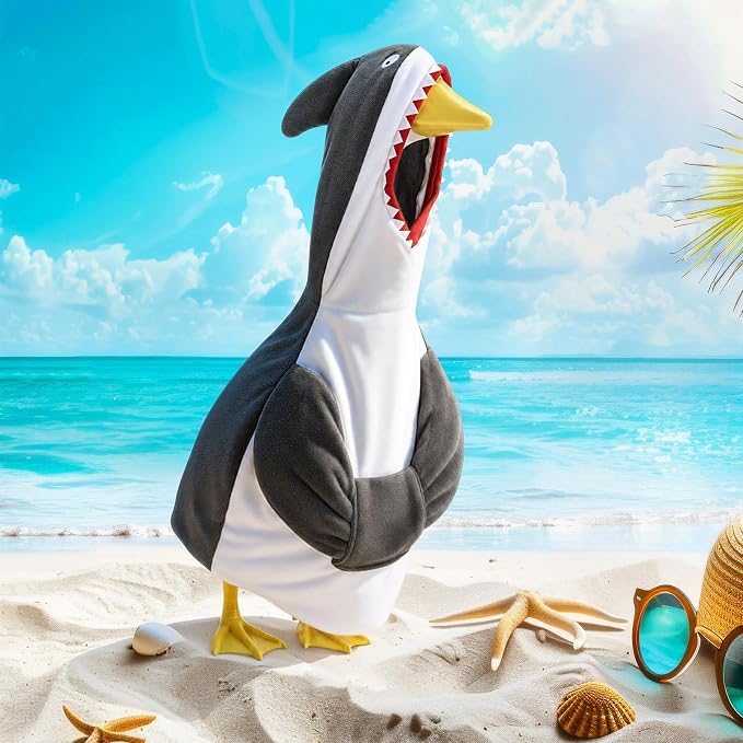 Shark Porch Goose Outfit Cute Gray Shark Goose Costume with 3D Fin Design for 23" Gooses Statue Decoration Patio Yard Garden Lawn Outdoor Decors
