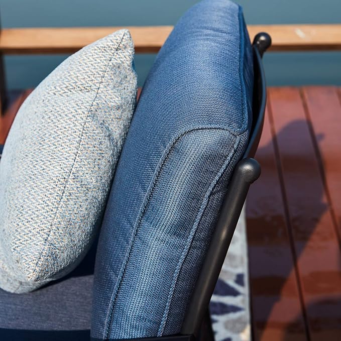 Patio Chairs Bistro Rocking Sofa Chair Modern Outdoor Furniture Set Conversation Sets with 5.1 Inch Thick Seat Cushions (2PCS-2, Blue)