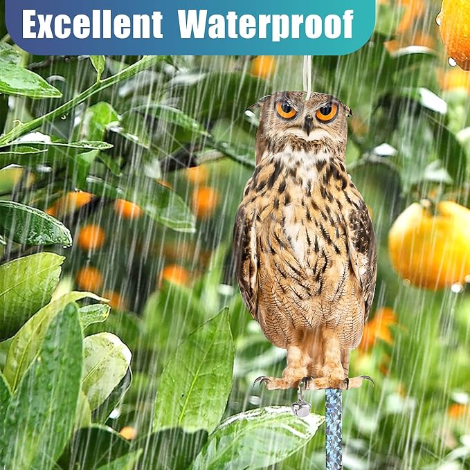 Owl to Keep Birds Away, 3 Pack Bird Scare Owl Fake Owl, Reflective Hanging Bird Decoration, Dual-Side Printed Owl to Keep Birds Pigeon Away from Patio Garden