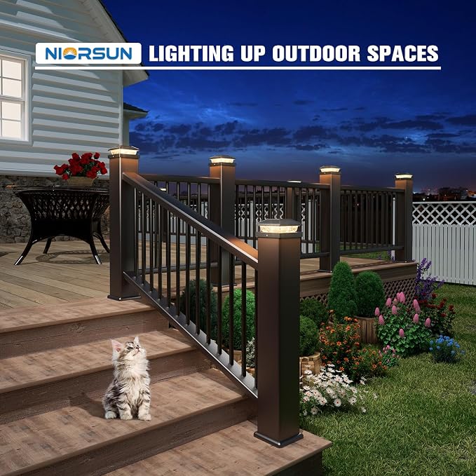 Solar Post Cap Lights,4x4 Post Solar Lights,Warm White,6 Pack Black | Fence Post Solar Lights for 4x4 Post Caps Wood Vinyl, IP64 Waterproof Solar Post Lights Outdoor, Solar Deck Post Lights
