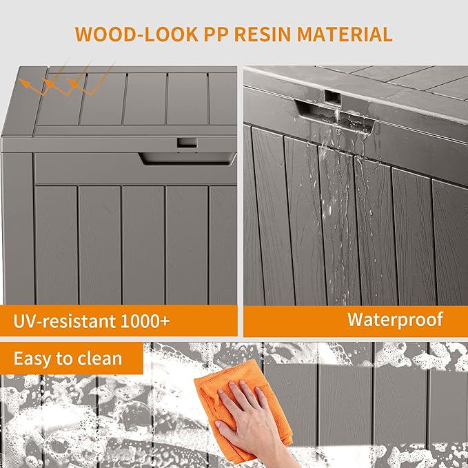 PatioZen 31 Gallon Resin Deck Box, Lockable Patio Outdoor Storage Box for Furniture, Garden Tools and Tools Storage, Waterproof Outside Storage Boxes - Grey