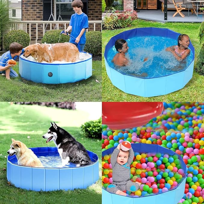 Foldable Dog Pool,Kiddie Pool with Hard Plastic, 32" x 8" Dog Bath Tub for Outdoor Backyard, Collapsible Dog Swimming Pool for Kids Dogs Pets