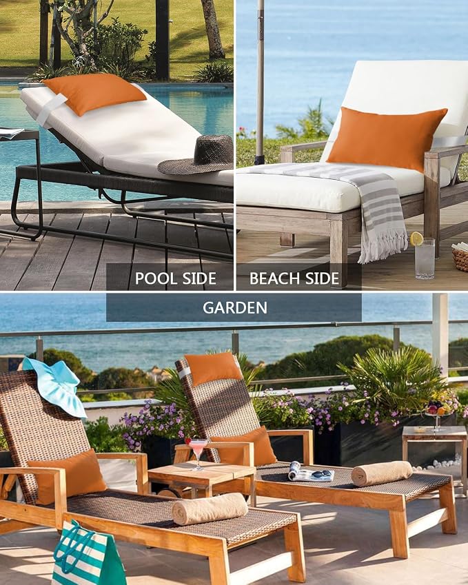 Outdoor Pillow for Chaise Lounge Chair, Fall Pure Orange Solid Color Waterproof Recliner Headrest Pillow Lumbar Pillows with Adjustable Elastic Strap for Beach, Poolside, Patio, Office (1 Pack)