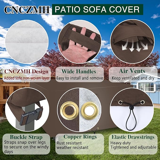 Square Heavy Duty Patio Table Covers Waterproof, 600D Outdoor Dining Table and Chair Set Covers, Outdoor Furniture Cover Waterproof for Sectional Sofa Couch 32''L x 32''W x 28''H, Brown