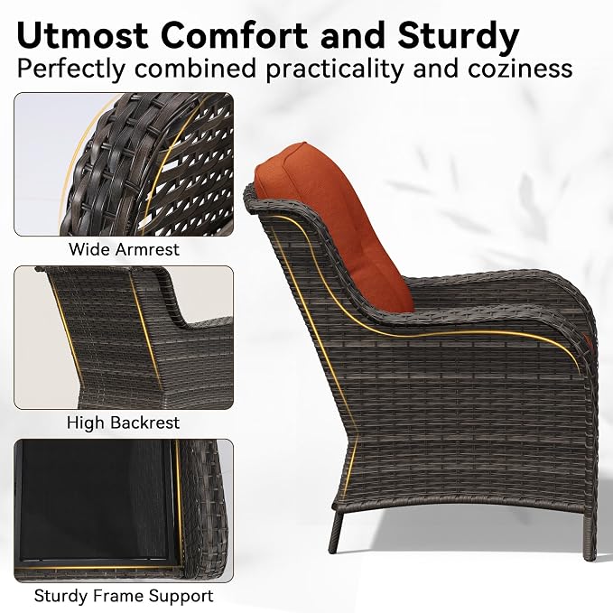 8 Piece Outdoor Wicker Patio Furniture Set, Patio Chairs Set with Thickened Olefin Cushions, High Back and Deep Seating, Hand-Woven PE Rattan, Ottoman for Porch, Deck