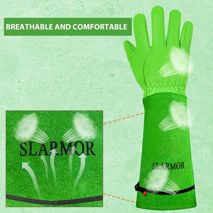 Gardening Gloves for Women Men, Long Thorn Proof Rose Pruning Glove | Womens Long Leather Garden Glove, Heavy Duty Gauntlet, Work Glove for Weeding, Yard Planting, Best Garden Gifts for Gardener