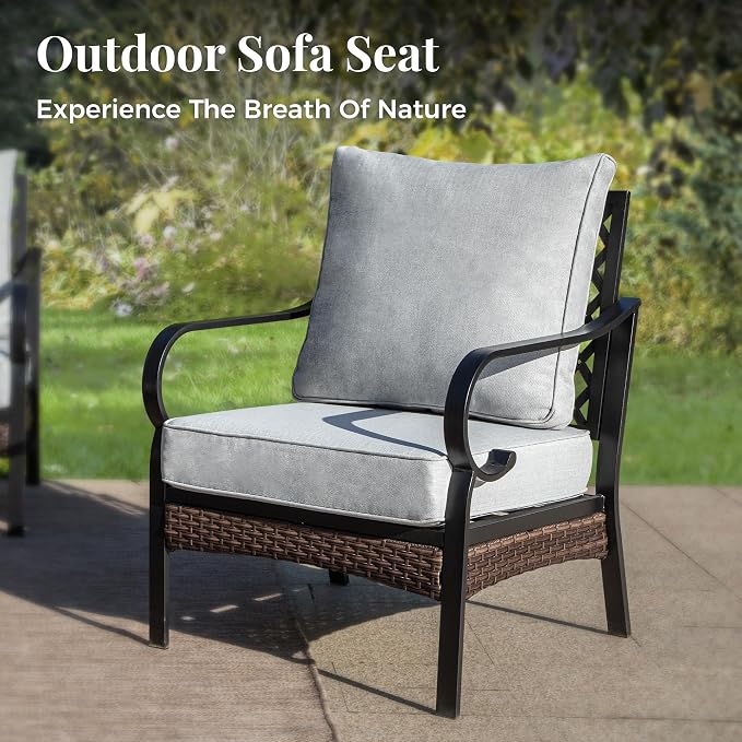 MIXPATIO Patio Furniture Set with Coffee Table, Outdoor Conversation Set with 2 x Fixed Chairs, 1 x 3-Seat Sofa for Lawn Garden Backyard, Light Grey