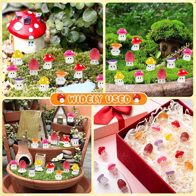 24pcs Mini Mushrooms Cute Resin Tiny Mushrooms Statue Fake Miniature Mushroom Figurines for Fairy Garden Terrarium Accessories Decor Micro Landscape Craft