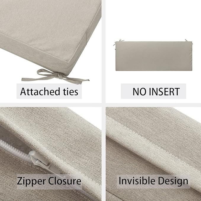 FUNHOME Outdoor Bench Cushion Cover 48 x18 x 3 inch,Water Resistant Cover with Zipper&Ties,Fade-Resistant Slipcover,Patio Porch Swing Cushion Cover Replacement Only,No Insert(Light Brown)