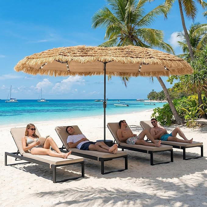COSIEST 13FT Large Patio Umbrella with Solar Lights, Outdoor Double-Sided Tiki Umbrella, Rectangular Market Umbrella w Crank Handle for Garden、Pool、Deck Shade