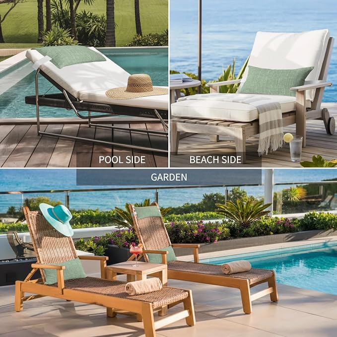 Outdoor Lumbar Pillow Set of 1, Sage Green Waterproof Beach Headrest Pillow with Inserts, Farmhouse Vintage Green Solid Color Modern Recliner Throw Pillows for Patio Furniture, 12 x 20