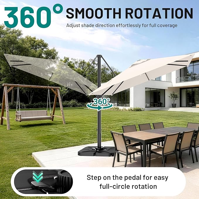 AreShark 8 X 8 FT Cantilever Patio Umbrella, 360-Degree Rotation Round Hanging Offset Umbrella with Crank, Heavy Duty Patio Umbrella for Patio, Pool, Garden, Deck, Cream White