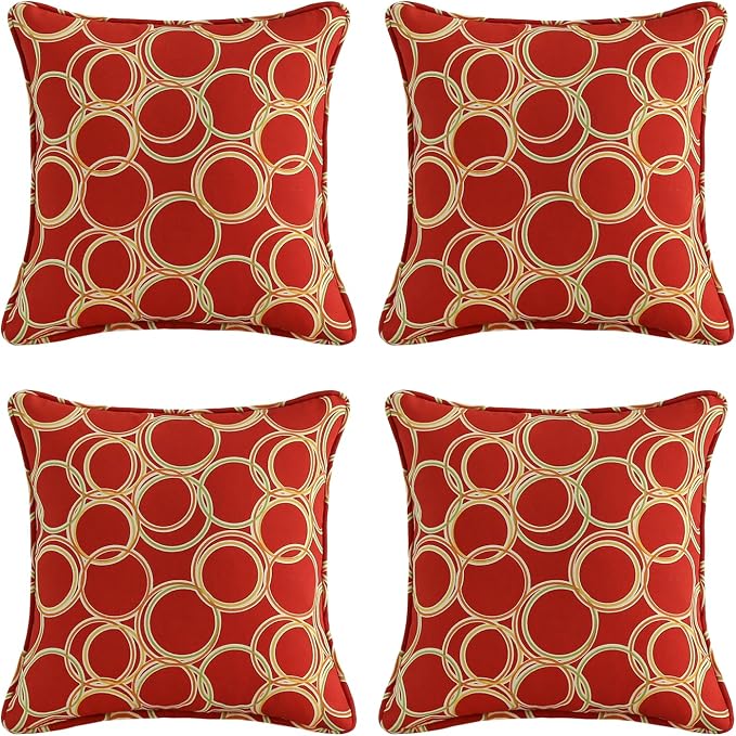 Outdoor Decorative Pillows Pack of 4, 16" x 16" Outdoor Pillow Set for Couch Bed Throw Patio Sofa, Circle Red