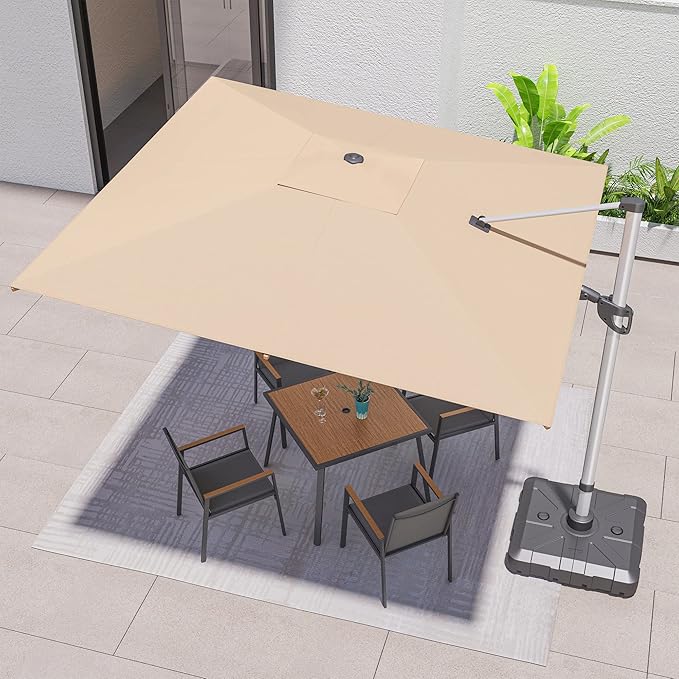 LAUSAINT HOME 9 FT Patio Umbrella, Outdoor Large Cantilever Windproof Patio Offset Umbrella with 360° Rotation for Backyard, Pool, Lawn, Deck (Square, Khaki)
