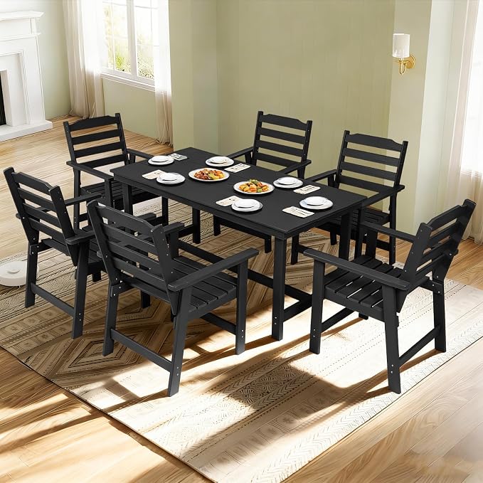 FUNBERRY Outdoor Dining Chairs Set of 2, HDPE Patio Chairs for Outside | Wood-Grain, HDPE All Weather, No Rot or Rust or Crack, UV Fade Shield, 330LBS Weight Capacity, Easy-Clean for Outside