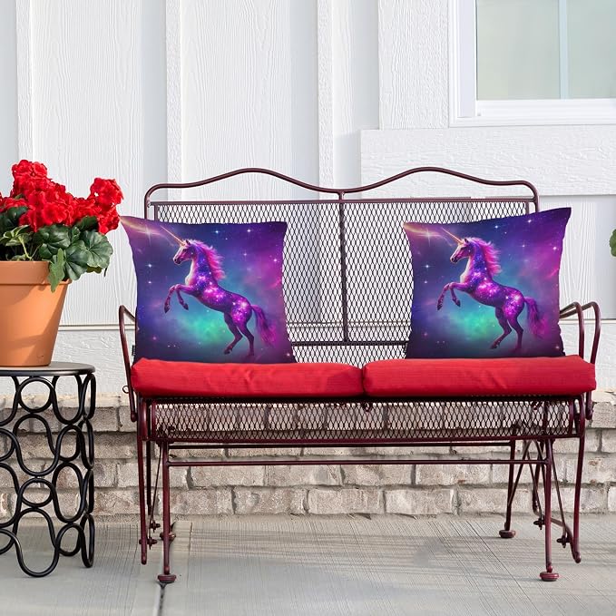 Swono Galaxy Unicorn 2Pcs Throw Pillow Covers for Men Women, Magical Unicorn Universe Galaxy Bedding Throw Pillowcase 18 X 18 Inch, Pillow Cushion Cover for Couch Sofa Bed Home