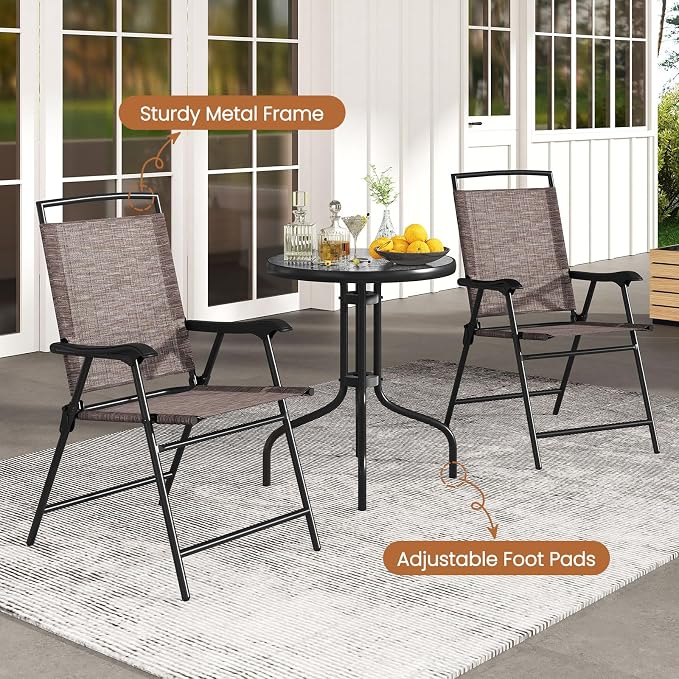 DORTALA Outdoor Bistro Set 3 Piece, Small Patio Furniture Set with Round Table & Folding Dining Chairs, Umbrella Hole, Conversation Set for Balcony, Porch, Backyard, Deck