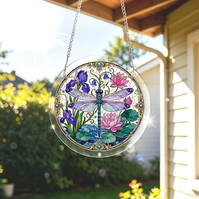 Acrylic Puzzle Suncatcher, Sun Catchers Puzzle for Window Hanging | 8.2 Inch Iris Dragonfly DIY Suncatcher Puzzle for Adults, Ideal Gifts for Women, Men, Wife, Mom, Home & Garden Decor