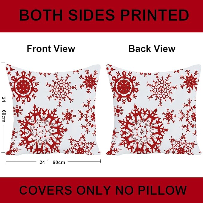 24x24 Pillow Covers Christmas Winter Snowflake Baby It's Cold Outside Bright Red Deer Let It Snow Xmas Soft Velvet Decorative Throw Pillow Covers Cushion Case for Home Sofa Square 24 Inches