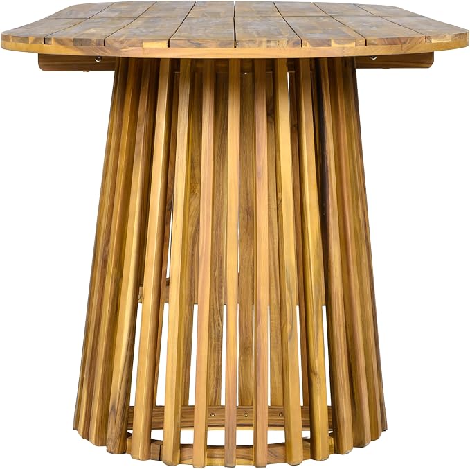 Christopher Knight Home Kora Acacia Wood Dining Table Set for 6, Outdoor Dining Set for 6, Rustic Oval Patio Dining Table and Chairs Set with PE Wicker Backrest & Soft Cushions, Teak+Natural+Beige