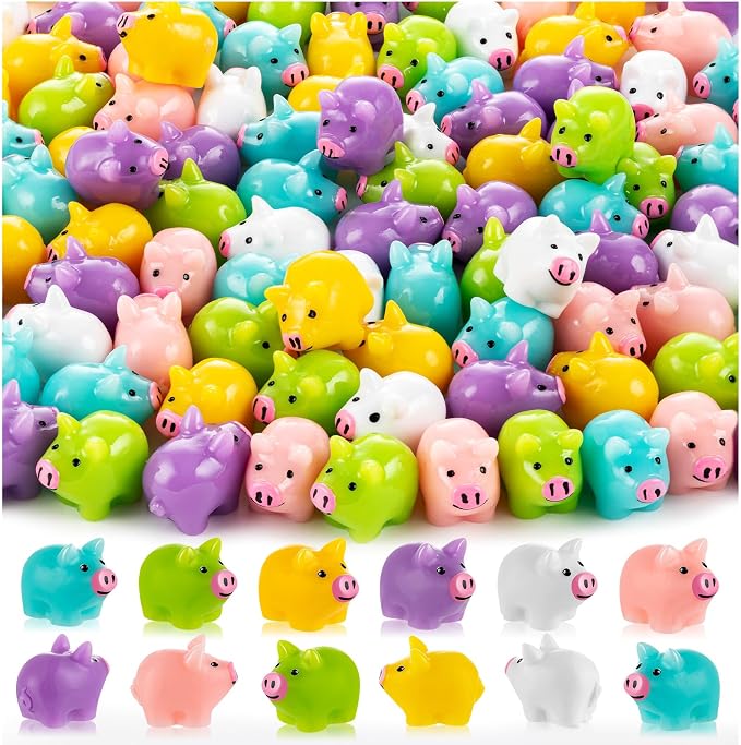 78PCS Mini Resin Pigs Figures Miniature, Colorful Tiny Pig for Cake Topper | Cute Pigs Figures Miniature, Tiny Pig Charms for Cake Topper, Garden Landscape Dollhouse Hide Game Room Decor DIY Craft