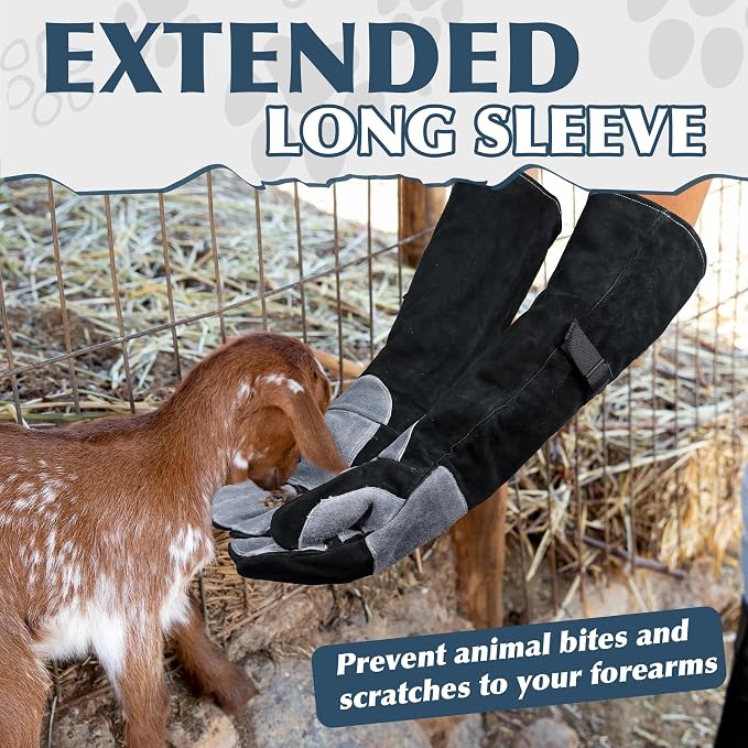 HANDLANDY Animal Handling Gloves, Bite Proof for Cat Dog Handling | Puncture & Scratch Resistant Leather Gauntlet Gloves for Dogs, Cats, Birds, Falconry, Gardening