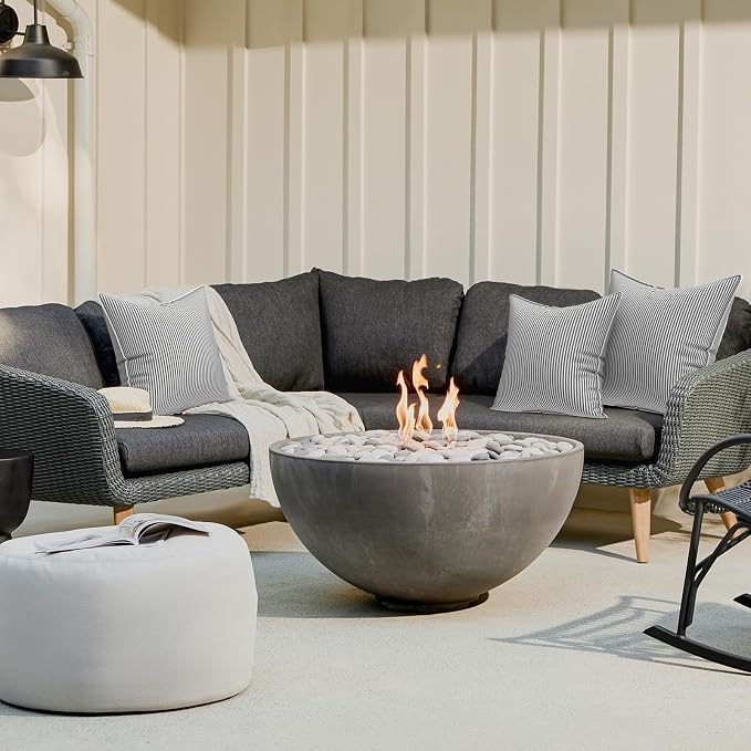 LVTXIII Outdoor/Indoor Throw Pillows, Decorative Patio Accent Pillows, Fluffy Water Repellent Garden Cushions for Home Patio Coach Sofa Use, 18×18 Inch, Pack of 2, Strip Grey