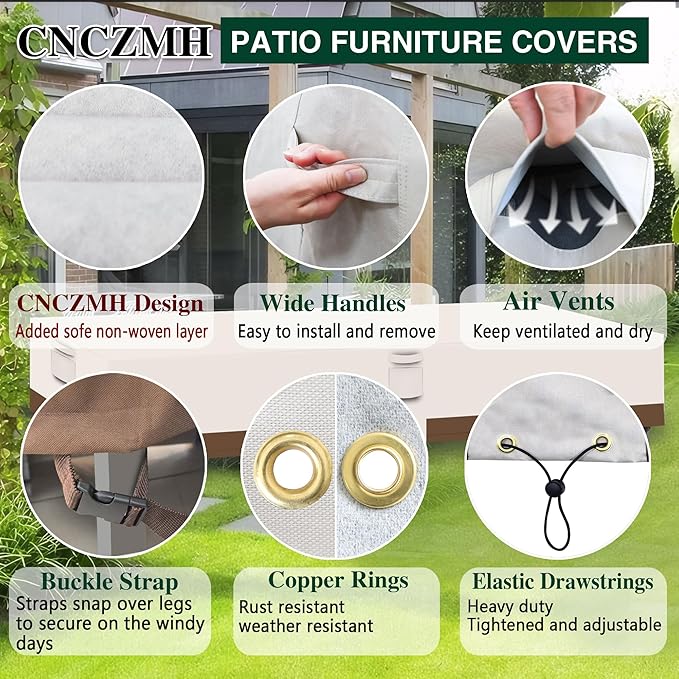 Heavy Duty Patio Furniture Covers Waterproof, 600D Outdoor Furniture Cover Waterproof for Sectional Sofa Couch, Outdoor Dining Table and Chair Set Covers 110''L x 84''W x 28''H, Beige Brown