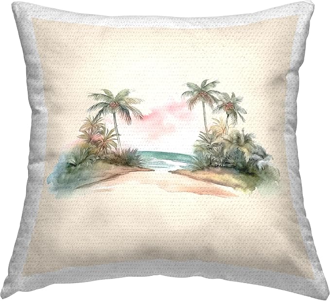 Stupell Industries | Palm Tree Shoreline, 18 x 18 | Outdoor Pillow, Made in USA - By Birch&Ink