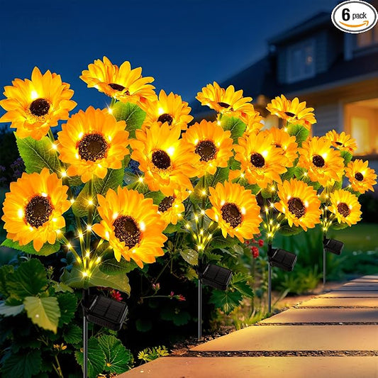 LETMY 6Pack Solar Lights Outdoor Garden Decor, Upgraded Solar Garden Lights with 36 Sunflower Lights, Solar Flowers Outdoor Waterproof IP65 for Garden Flower Bed Yard Decor, Gift for Women Mom Grandma