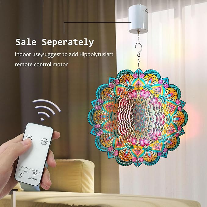 Aoedelyart Wind Spinners Outdoor Mandala Lucky Star,Laser Cut Metal Kinetic Art Wind Spinner Gift for Christmas,12In Stainless Steel Hanging Yard&Garden 3D Wind Sculpture Decorations Indoor Spinners