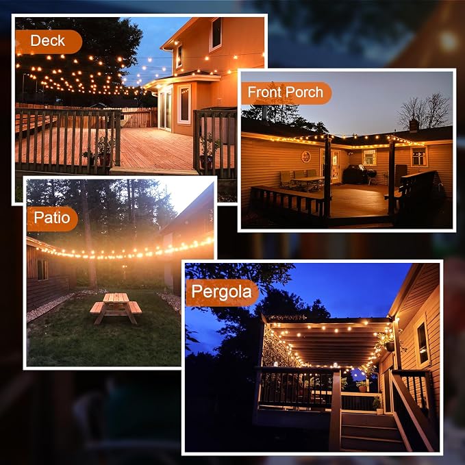 GPATIO Outdoor String Lights, 60FT Waterproof Patio Lights with 32 Hanging Light Globe G40 Bulbs, 2700k Shatterproof for Backyard Gazebo Porch Garden Commerical Outside Decor