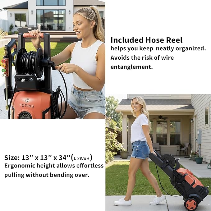 2026Upgraded Pressure Washer 5000PSI with Adj-8-Level Touch Screen, 34" Tall Power Washer, 4 Quick Connect Nozzles, Inlet Hose&Filter&500mlFoam Cannon for Cars/Fences/Driveways/Home Cleaning, Red