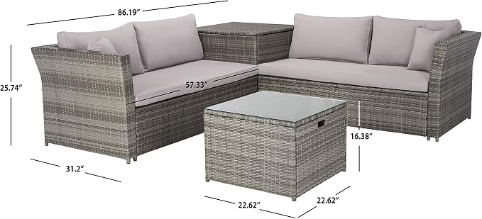 SAFAVIEH Outdoor Collection Helga Grey/Grey Wicker Conversation Patio Set