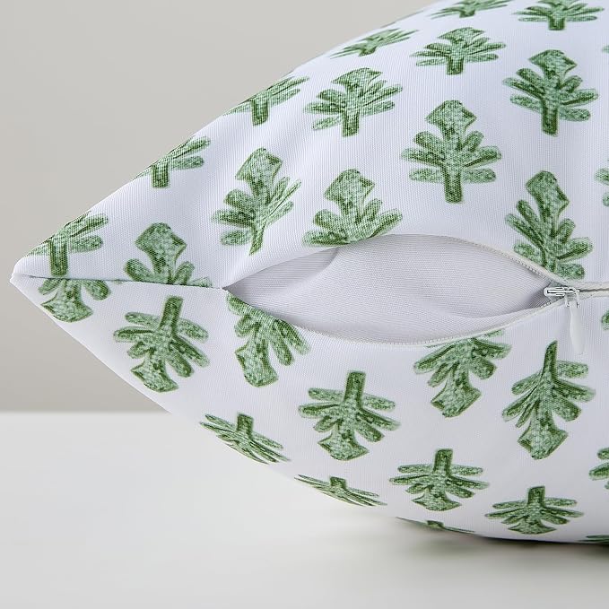 Outdoor Pillow Covers 18x18 Set of 2 Boho Green Floral Accent Print Decorative Throw Pillow Cases for Outdoor Waterproof Patio Furniture Garden Porch Sofa Bed Cushion Covers Home Decor JB005-C18