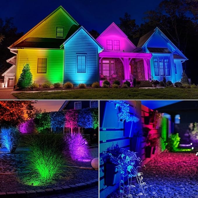 Outdoor Color Changing Landscape Spotlights,12W RGBW Landscape Lighting Waterproof Outdoor Spotlights for Yard Garden Patio Lawn Decorative,6 Packs
