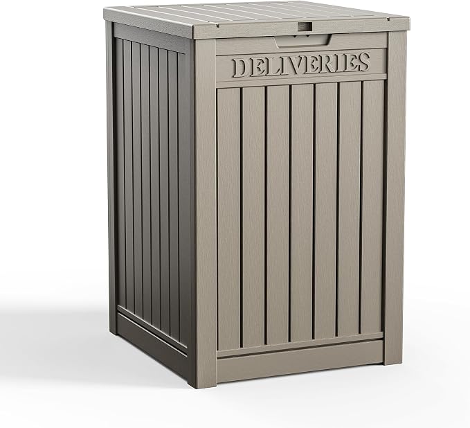 EasyUp Package Delivery Boxes for Outside, 55 Gallon Outdoor Storage Deck Box Parcel MailBox Drop Secure Resin Lockable UV Resistant Waterproof Mail Porch Patio Grey