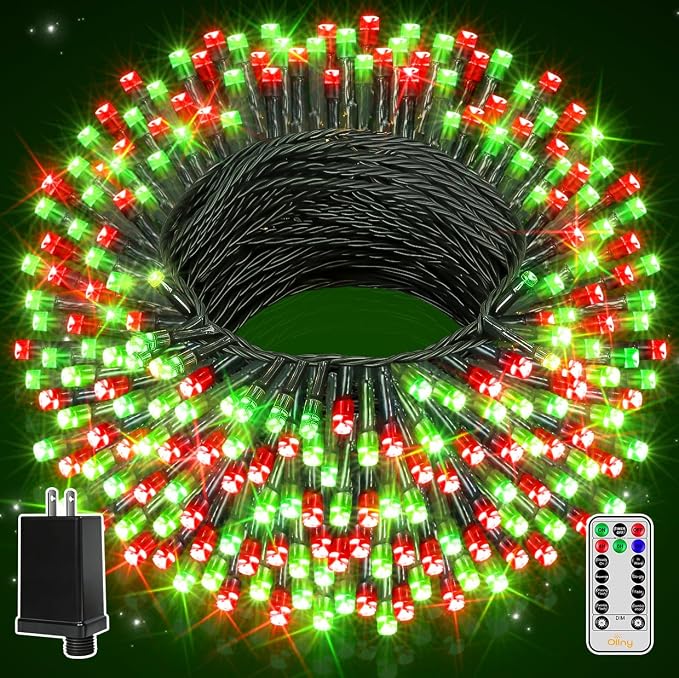 Ollny Christmas Lights 400LED 132FT, Remote Plug-in Red & Green Tree Lights with Timer and 8 Modes, Waterproof for Indoor/Outdoor Xmas Decorations