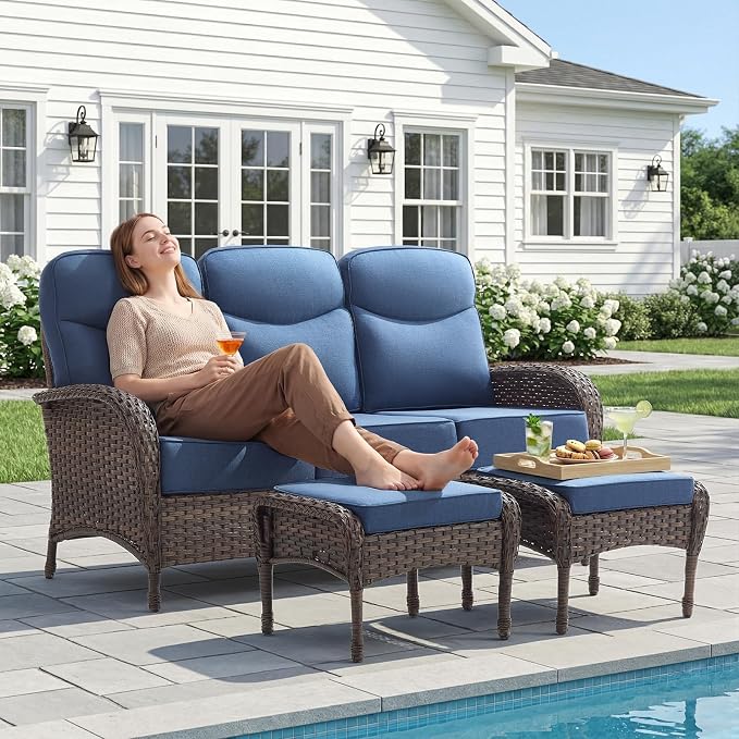 8-Piece Patio Furniture Set with Upgraded 6" Thick Cushion - High Back Outdoor Swivel Rocker Chairs with 3-Seater Sofa, Coffee Table,Wicker Outdoor Conversation Set for Deck, Porch, Yard, Poolside