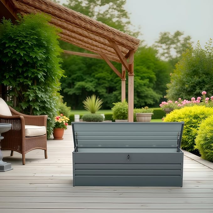 Outdoor Storage Box, 260 Gallon Deck Box, Metal Waterproof Lockable UV Resistant Extra Large Patio Storage Box for Patio Furniture Cushions, Gardening Tools, Pool Accessories