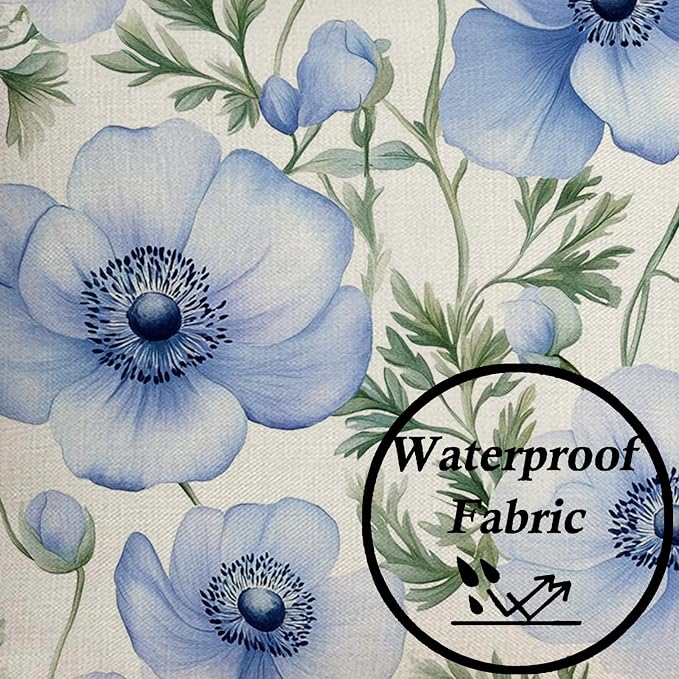 Waterproof Blue Floral Throw Pillow Covers 18x18 inch Set of 2 Outdoor Flower Pillow Cases Anemones Decorative Cushion Covers for Summer Decoration