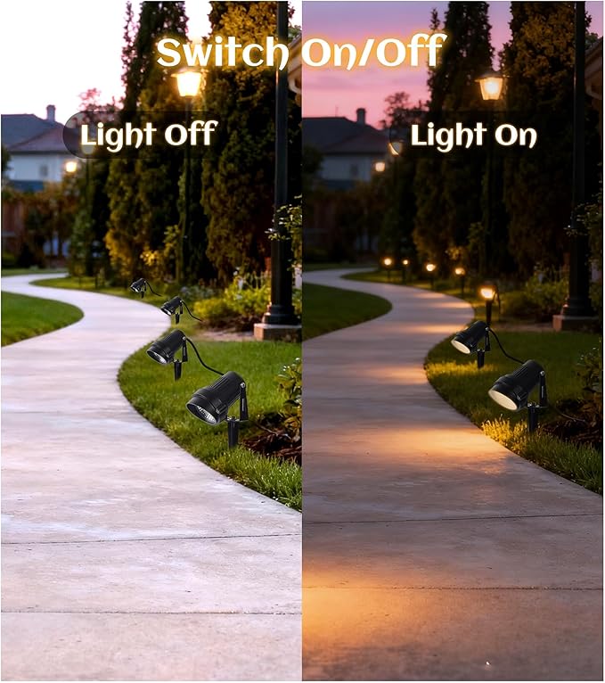 12W Landscape Lighting, IP66 Waterproof Spotlight with 6.6Ft Cable + Plug+ Switch, 3000K LED Landscape Lights for Yard Garden Tree House Halloween Christmas, 1400LM Landscape Warm White Light, 4 Pack