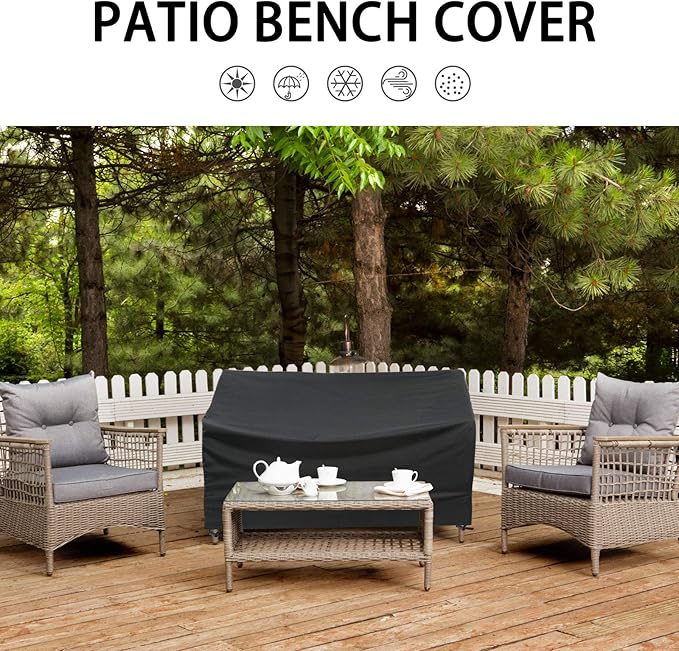 Kingling Outdoor Bench Cover Waterproof for 64 Inch Patio Acacia Wood Bench & 3 Seat Patio Loveseat, Sofa, Glider Heavy Duty Patio Furniture Covers for Outdoor Seating-64 W x 25" D x 35" H Black