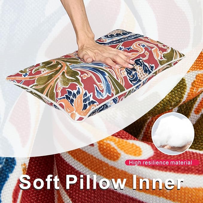 Outdoor Throw Pillows - Decorative Pillows with Insert Included Set of 2 Outdoor Pillows for Patio Furniture 12x20 Inch