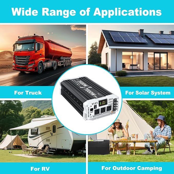 3500 watt Pure sine Wave Inverter, 24V DC to 110V AC Power Inverter, Used for Solar Emergency Power Supply in RV Homes, with 3 AC Output sockets, USB Port, Type-C Port, Remote Control with LCD Screen