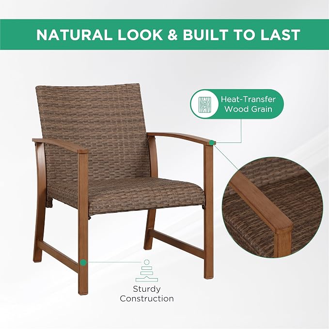 4-Piece Patio Furniture Set, Wicker Outdoor Conversation Set with Coffee Table and Padded Seat Cushions, Rattan Sectional Sofa for Yard, Garden or Patio, Brown