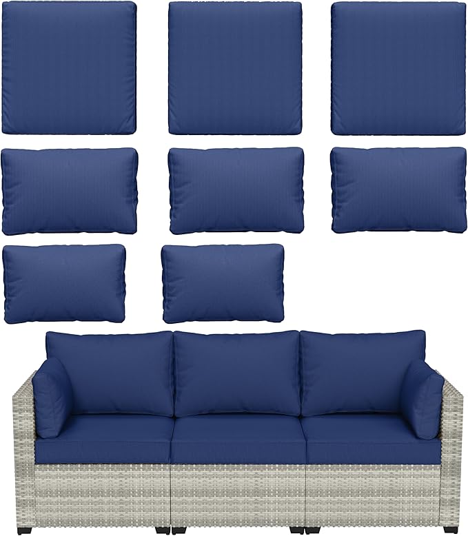 8 pcs Outdoor Cushion Slipcovers Outdoor Patio Cushions Covers Replacement Waterproof with Zipper w/3 Seat Cushion Covers and 5 Backrest Pillow Covers, Covers Only
