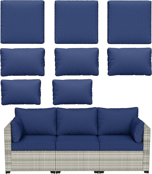 8 pcs Outdoor Cushion Slipcovers Outdoor Patio Cushions Covers Replacement Waterproof with Zipper w/3 Seat Cushion Covers and 5 Backrest Pillow Covers, Covers Only